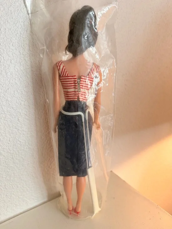 Vintage Barbie Doll Brunette 1960s Style Red Stripe Outfit - Picture 3 of 3